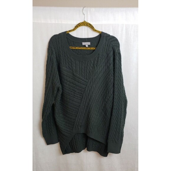 EVOLUTION BY CYRUS Sweater Cable Knit Asymmetric Hem Plus XXL Olive Green - Picture 1 of 6